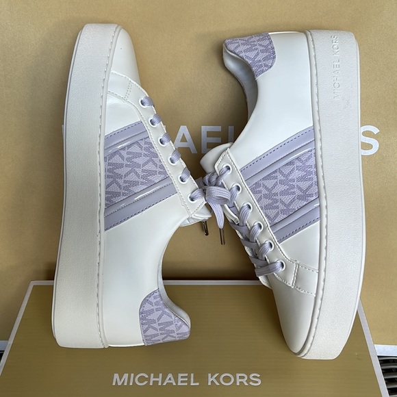 MICHAEL KORS POPPY STRIPE LACE UP NAPPA FAUX LEATHER LAVENDER MIST WMNS - Picture 12 of 16